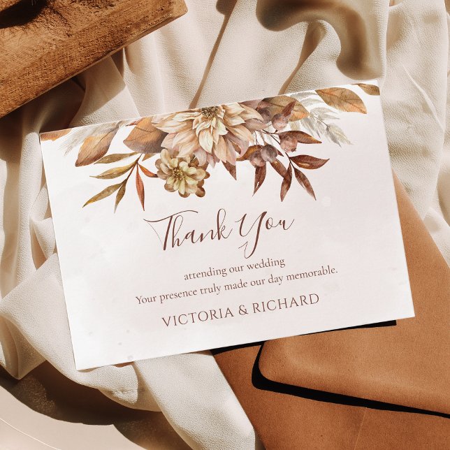Terracotta Rust Floral Boho Fall Wedding Thank You Card (Creator Uploaded)