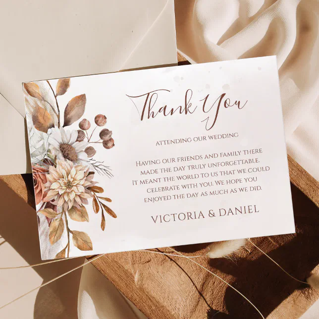Terracotta Rust Floral Boho Fall Wedding Thank You Card | Zazzle