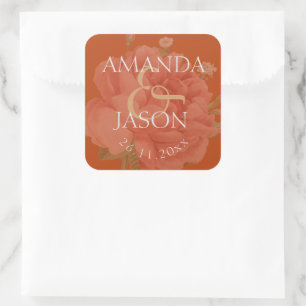 Terracotta Rust Floral Cute Pretty Wedding Square Sticker
