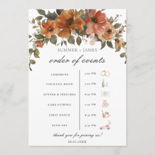 Terracotta Rust Floral Fall Wedding Order of Event Program