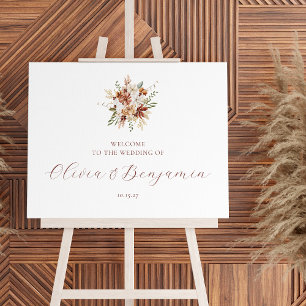 Terracotta Rust Floral Fall Wedding Welcome Sign