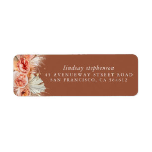 Terracotta Rust Floral Pampas Grass Fall Party Label