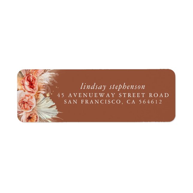 Terracotta Rust Floral Pampas Grass Fall Party Label (Front)