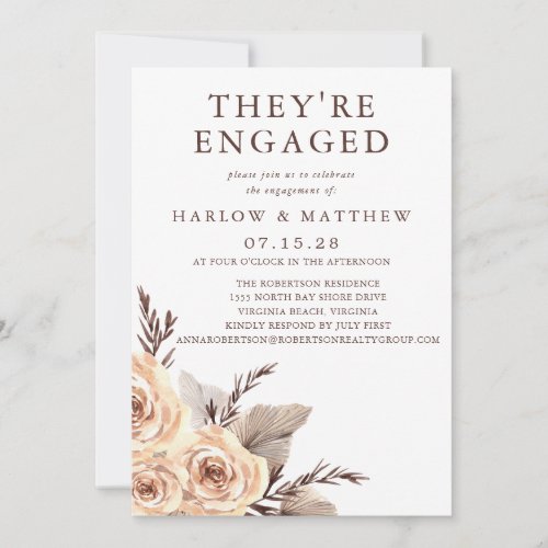 Terracotta Rust Floral Simple Engagement Party  Invitation