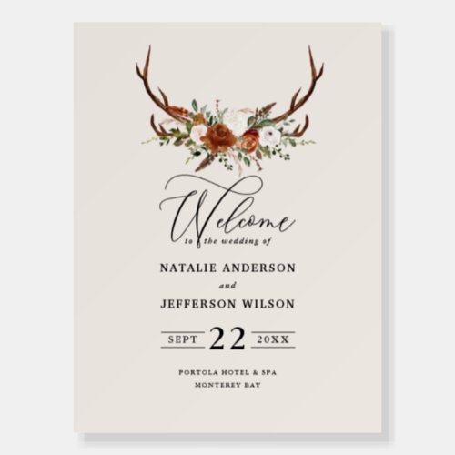 terracotta rust floral stag wedding welcome foam foam board