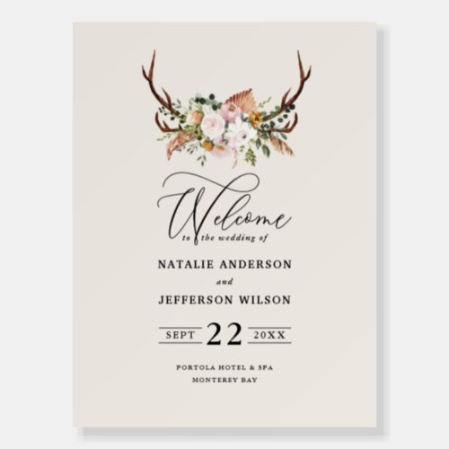 terracotta rust floral stag wedding welcome foam foam board