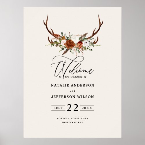 terracotta rust floral stag wedding welcome foam poster