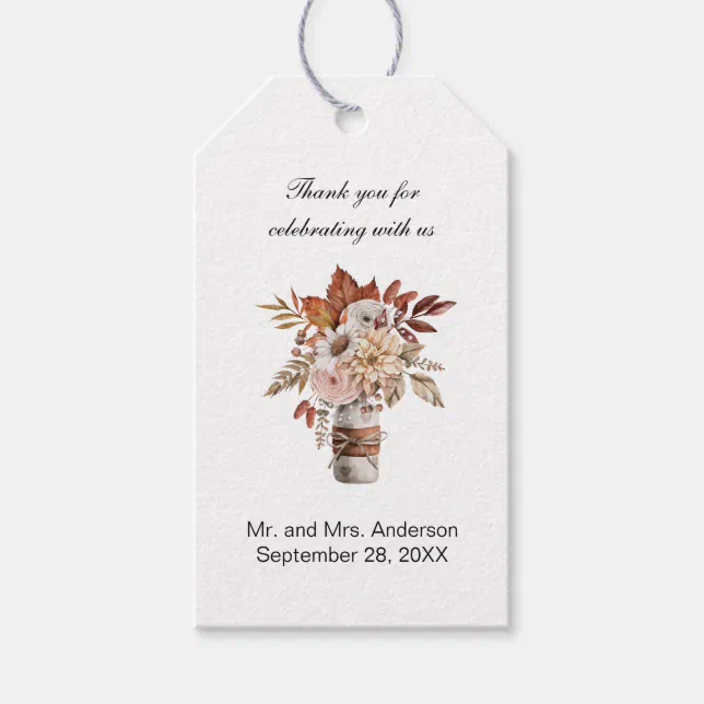 Terracotta Rust Floral Wedding Thank you Gift Tags | Zazzle