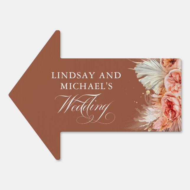 Terracotta Rust Flowers and Pampas Grass Boho Sign (Front)