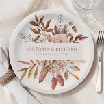 Terracotta Rust Flowers Boho Fall Foliage Paper Plates<br><div class="desc">Add a touch of earthy elegance to your fall wedding reception with these boho watercolor fall floral paper plates. Featuring a trendy design of burnt orange florals, copper shades leaves, and pampas grass, these plates are perfect for a rustic autumn wedding or bohemian celebration. The disposable plates are made from...</div>