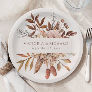 Terracotta Rust Flowers Boho Fall Foliage Paper Plates
