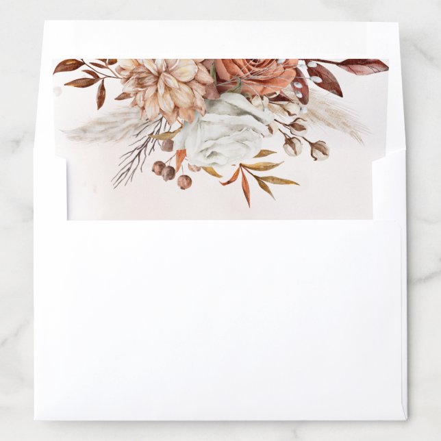 Terracotta Rust Flowers Boho Fall Foliage Wedding Envelope Liner (In Envelope)