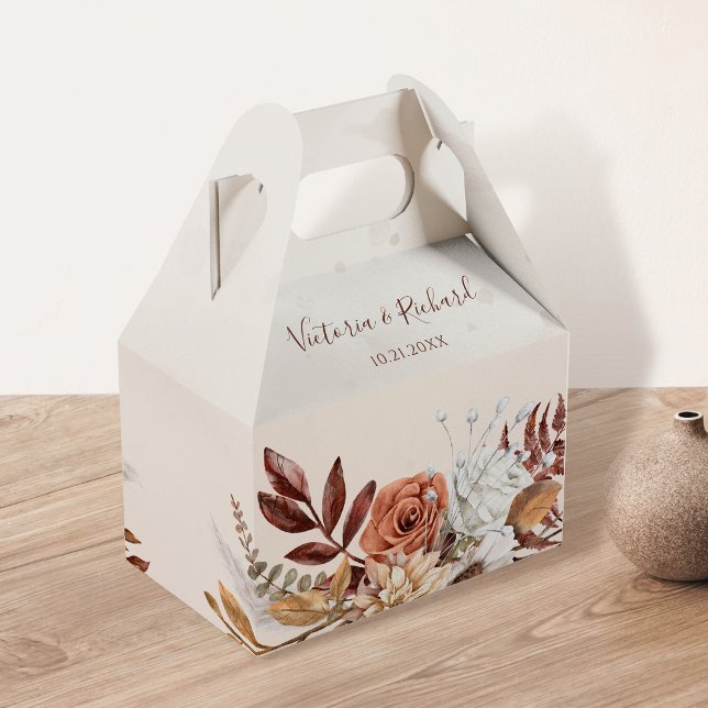 Terracotta Rust Flowers Boho Fall Foliage Wedding Favor Boxes (Creator Uploaded)