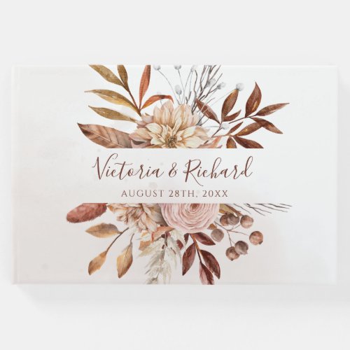 Terracotta Rust Flowers Boho Fall Foliage Wedding Guest Book