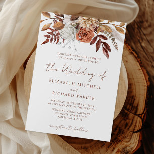 Terracotta Rust Flowers Boho Fall Foliage Wedding Invitation