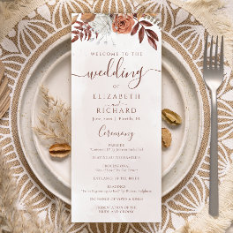 Terracotta Rust Flowers Boho Fall Foliage Wedding Program