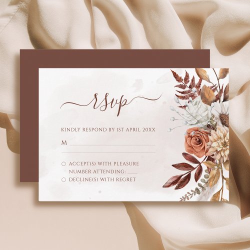 Terracotta Rust Flowers Boho Fall Foliage Wedding RSVP Card