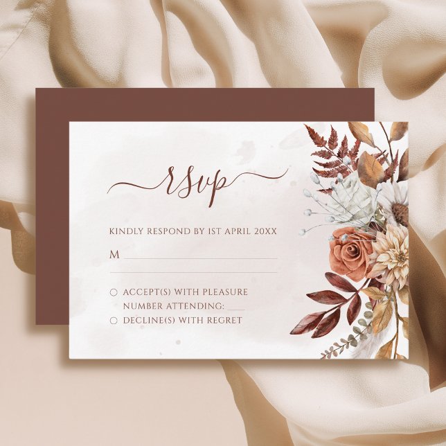 Terracotta Rust Flowers Boho Fall Foliage Wedding RSVP Card (Creator Uploaded)