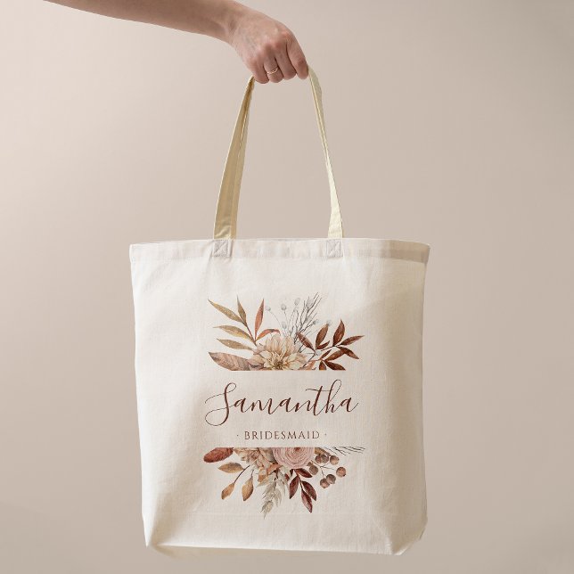 Terracotta Rust Flowers Boho Fall Foliage Wedding Tote Bag (Creator Uploaded)