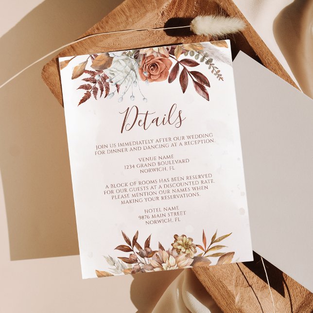 Terracotta Rust Flowers Boho Fall Wedding Details Enclosure Card (Creator Uploaded)
