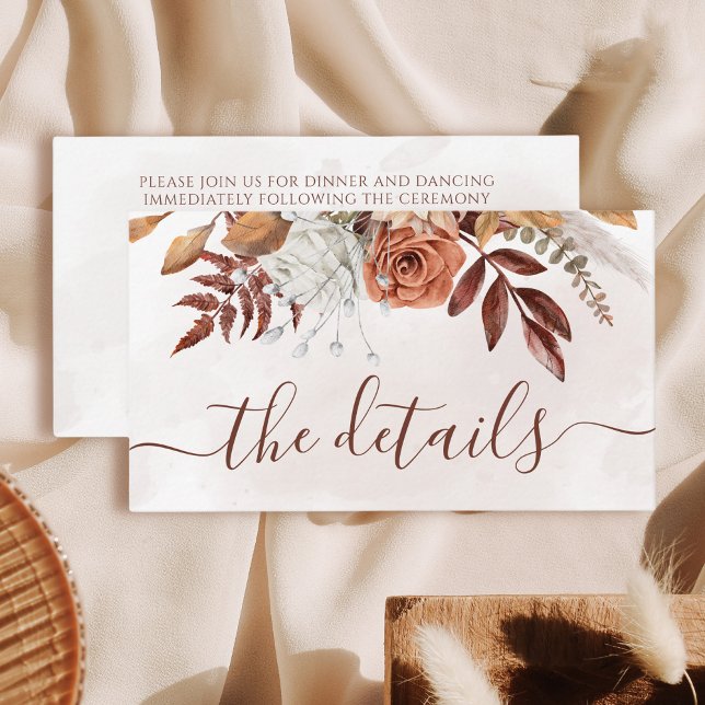 Terracotta Rust Flowers Boho Fall Wedding Details Enclosure Card (Creator Uploaded)