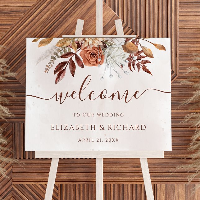 Terracotta Rust Flowers Boho Fall Wedding Welcome Foam Board (Creator Uploaded)
