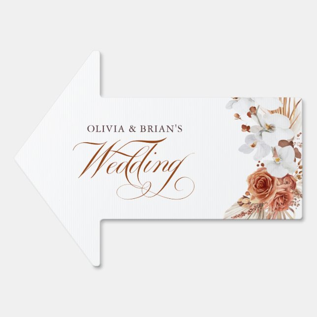 Terracotta Rust Flowers Tropical Boho Wedding Sign (Front)