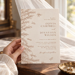 Terracotta Rust Ivory Boho Fall Foliage Wedding Invitation