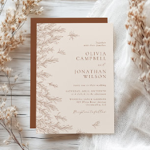 Terracotta Rust Ivory Boho Fall Foliage Wedding Invitation