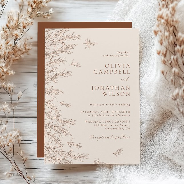 Terracotta Rust Ivory Boho Fall Foliage Wedding Invitation (Creator Uploaded)