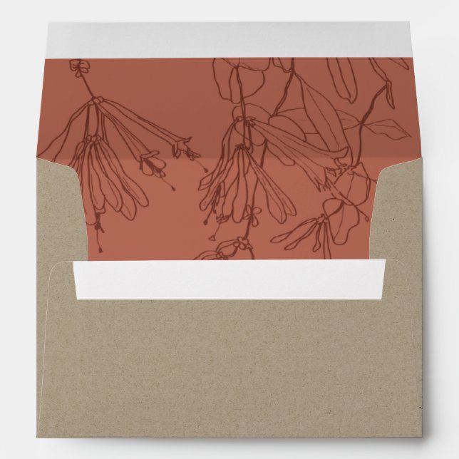 TERRACOTTA RUST KRAFT LINE DRAWING FLORAL ADDRESS ENVELOPE (Back (Bottom))