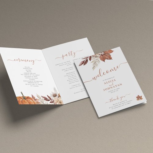 Terracotta rust leaves autumn fall wedding program