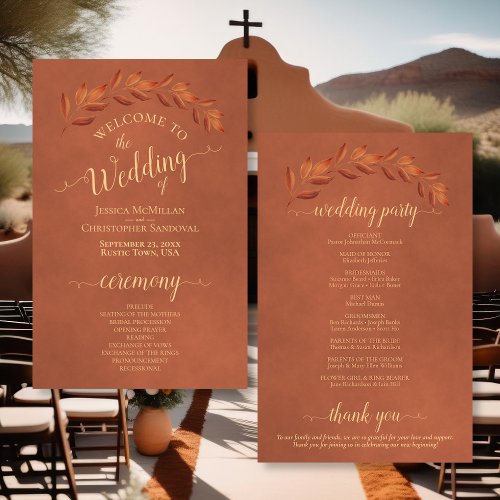 Terracotta  Rust Leaves Budget Wedding Program