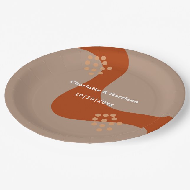 Terracotta Rust Modern Abstract Wedding Paper Plates (Angled)