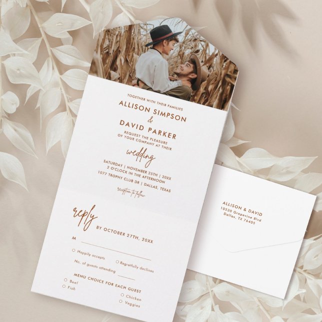 Terracotta Rust Modern Wedding Photo All In One Invitation (Creator Uploaded)