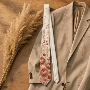 Terracotta Rust Orange Wildflower Fall Boho Neck Tie