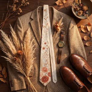 Terracotta Rust Orange Wildflower Fall Boho  Neck Tie