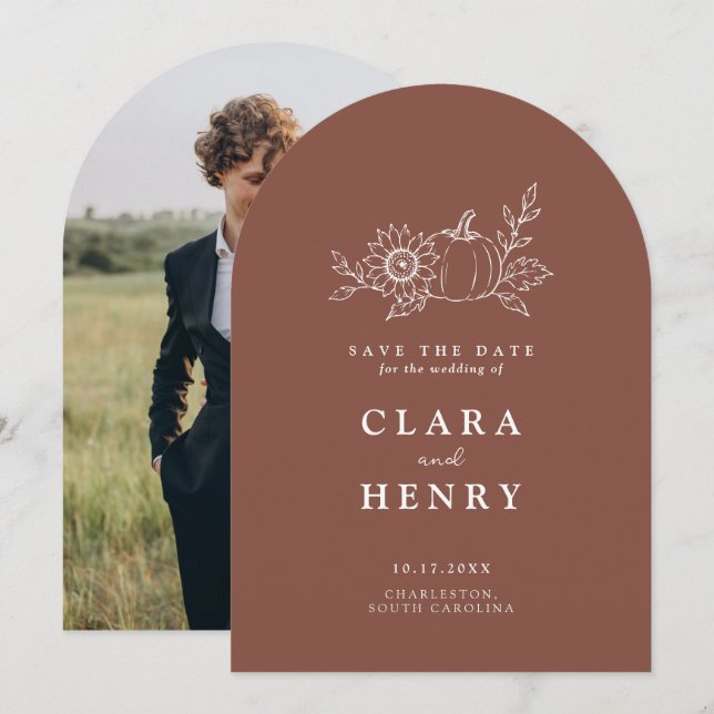 Terracotta Rust Pumpkin Photo Save the Date Invitation (Front/Back)