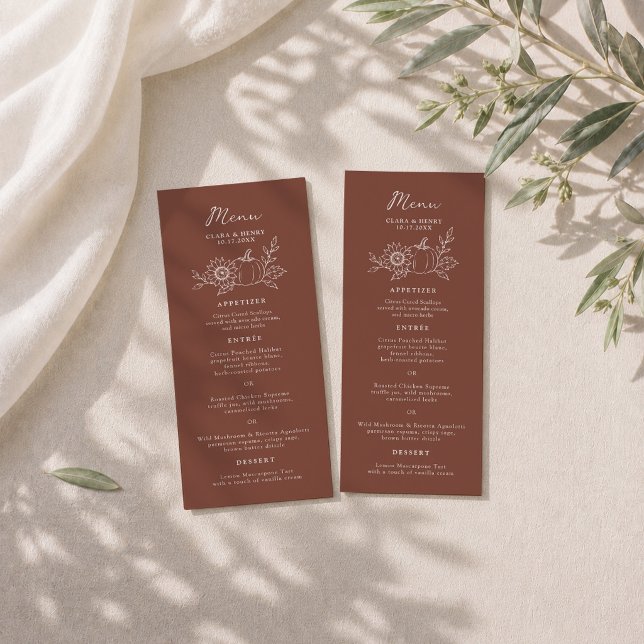 Terracotta Rust Pumpkin Sunflower Long Menu Card (Creator Uploaded)
