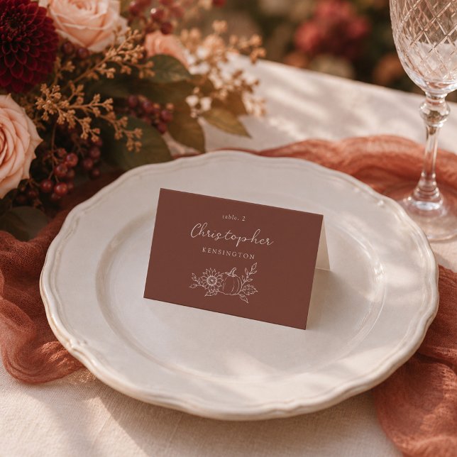 Terracotta Rust Pumpkin Sunflower Place Cards (Creator Uploaded)