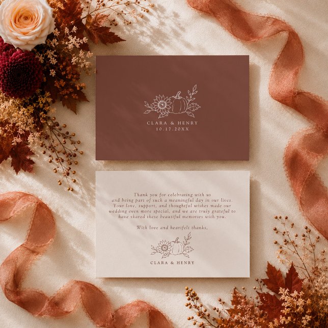 Terracotta Rust Pumpkin Sunflower Thank You Card (Creator Uploaded)