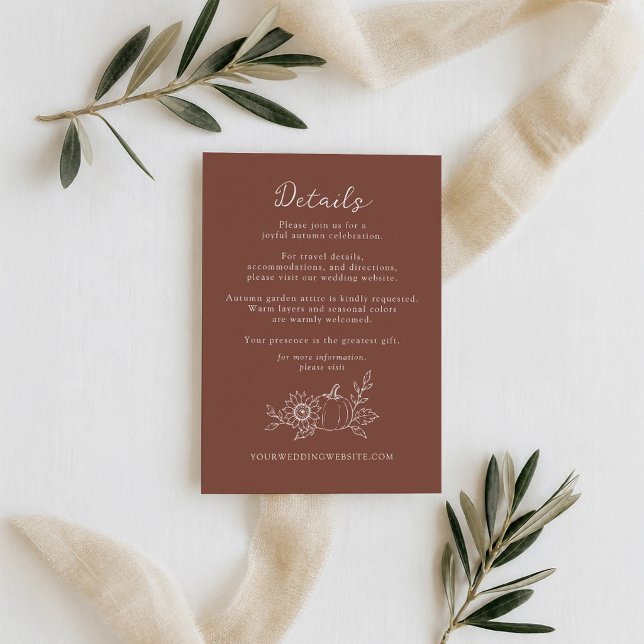 Terracotta Rust Pumpkin Sunflower Wedding Details Enclosure Card (Creator Uploaded)