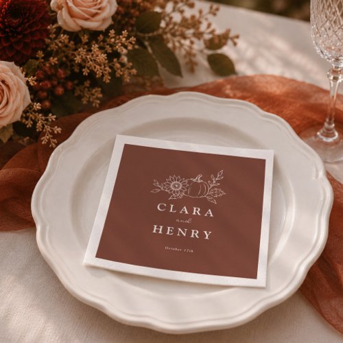 Terracotta Rust Pumpkin Sunflower Wedding Napkins