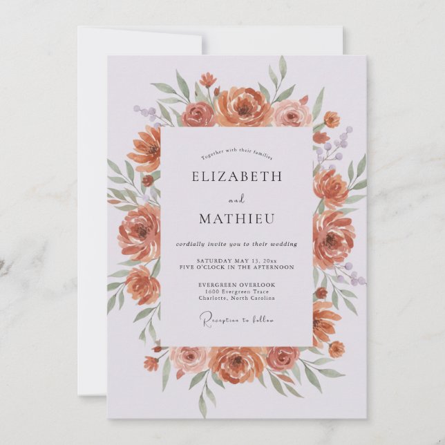 Terracotta Rust Ranunculus Eucalyptus Wedding Invitation (Front)