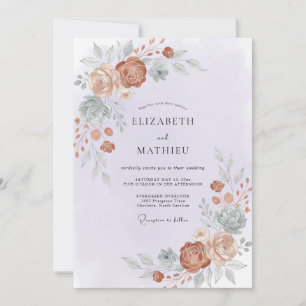 Terracotta Rust Ranunculus Grey Eucalyptus Wedding Invitation