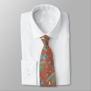 Terracotta Rust Sage Eucalyptus Greenery Pattern Neck Tie