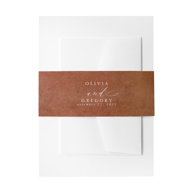 Terracotta Rust Texture Elegant Script Invitation Belly Band (Front Example)