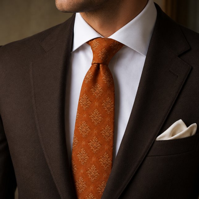 Terracotta Rust Tiny Damask Geometric Jacquard Neck Tie (Creator Uploaded)