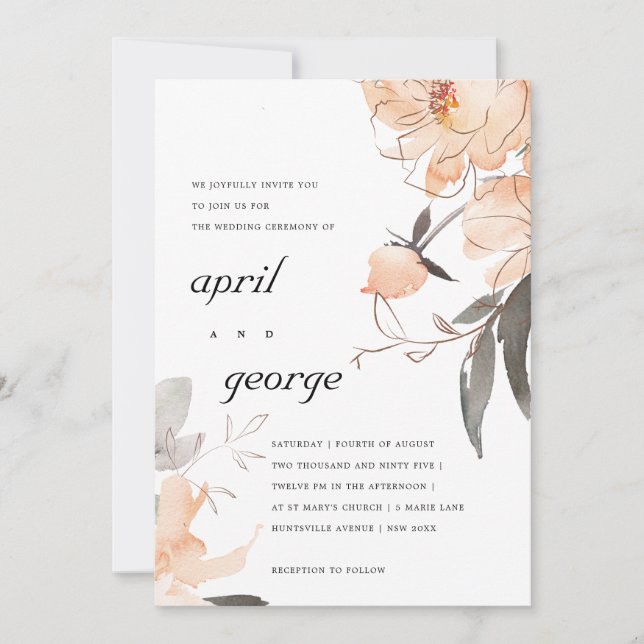 TERRACOTTA RUST WATERCOLOR FLORAL WEDDING INVITE (Front)