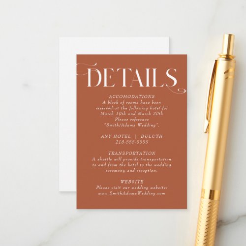 Terracotta Rust Wedding Details Enclosure Card
